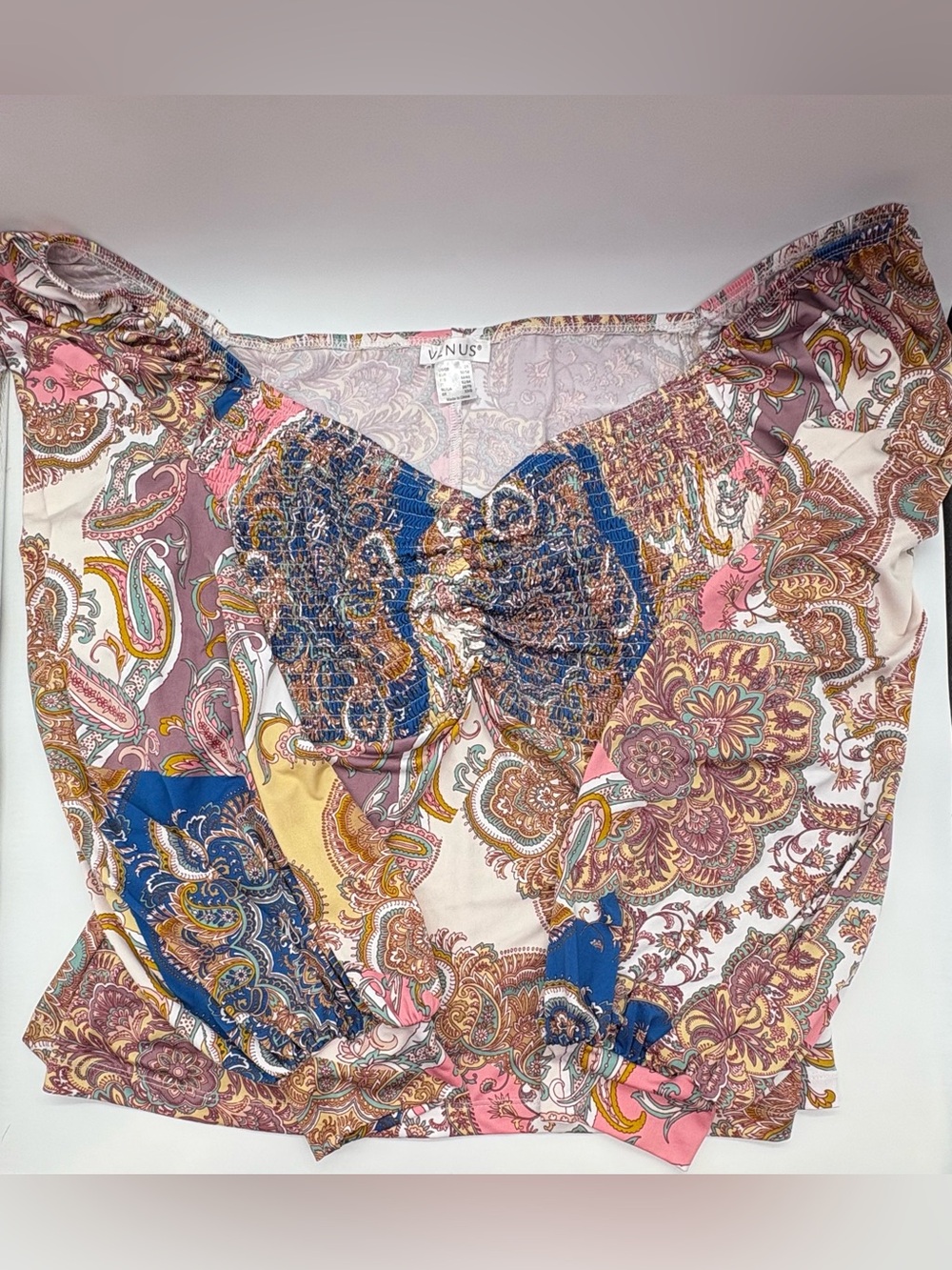 Venus Bohemian Paisley Ruched Front Off Shoulder Blouse Top Plus Size 2X